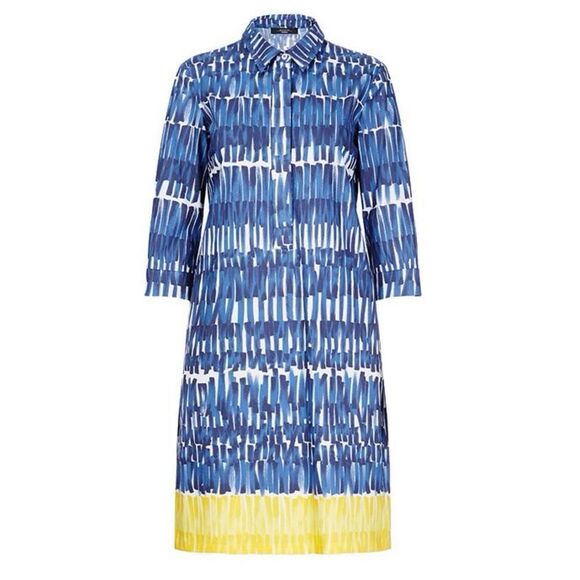 Revolve MaxMara Weekend Patata Blue and Yellow Striped Brush Stroke Cotton Dress - Picture 1 of 12